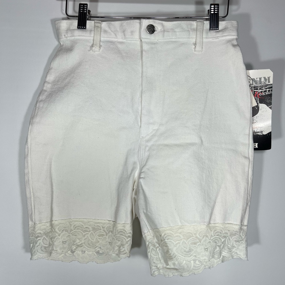 Vintage High Rise Stretch Lace-trim White Jean Shorts